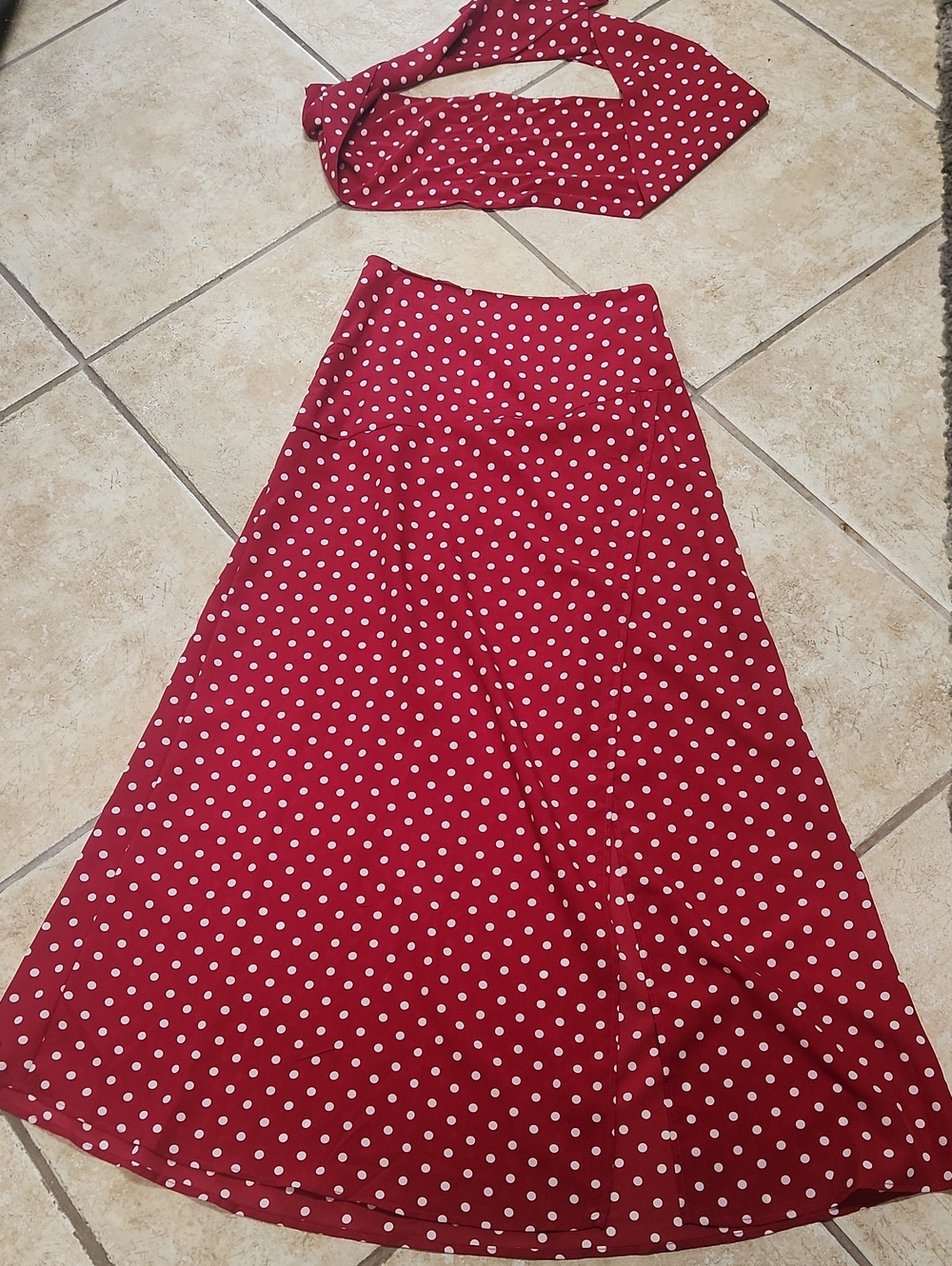 Red Polka Dot A-Line Maxi Skirt - Women